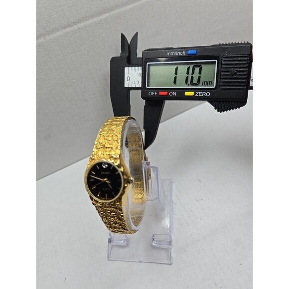 Vintage Gruen Diamond Gold Nugget Black Dial Womens Quartz Watch New Battery - Picture 6 of 10